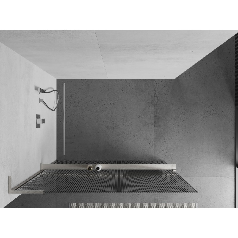 Mexen Kioto+ L Duschwand mit Ablage Walk-in 110 x 200 cm, Streifen, gebürsteter Nickel - 800-110-123-97-09