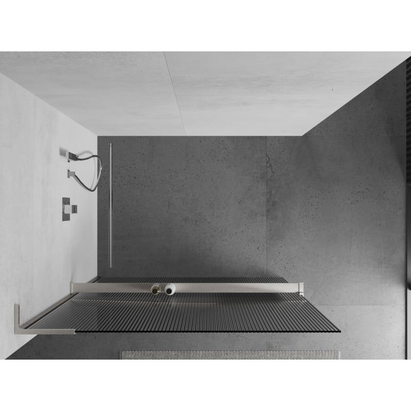Mexen Kioto+ L Duschwand mit Regal Walk-in 120 x 200 cm, Streifen, gebürsteter Nickel - 800-120-123-97-09