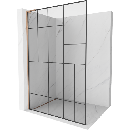 Mexen Kioto L Duschwand Walk-in 70 x 200 cm, schwarzes Muster, gebürstetes Kupfer - 800-070-103-65-78