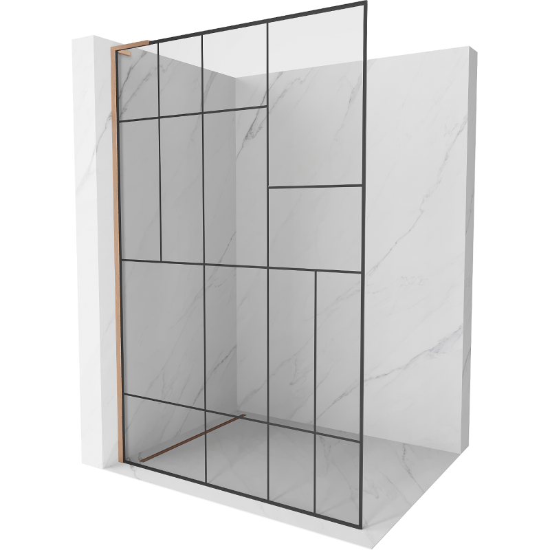 Mexen Kioto L Duschwand Walk-in 80 x 200 cm, schwarzes Muster, gebürstetes Kupfer - 800-080-103-65-78