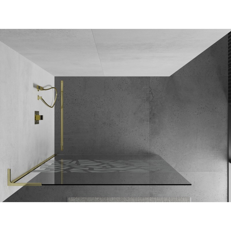 Mexen Kioto L Duschwand Walk-in 80 x 200 cm, weißes Muster, Gold - 800-080-103-50-85