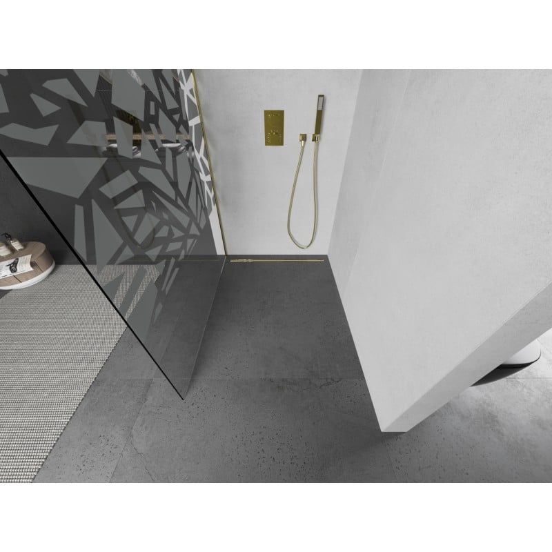 Mexen Kioto L Duschwand Walk-in 90 x 200 cm, weißes Muster, Gold - 800-090-103-50-85