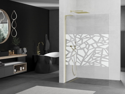 Mexen Kioto L Duschwand Walk-in 90 x 200 cm, weißes Muster, Gold - 800-090-103-50-85
