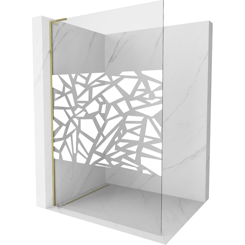 Mexen Kioto L Duschwand Walk-in 90 x 200 cm, weißes Muster, Gold - 800-090-103-50-85