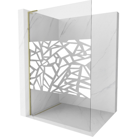 Mexen Kioto L Duschwand Walk-in 120 x 200 cm, weißes Muster, Gold - 800-120-103-50-85