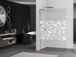 Mexen Kioto L Duschwand Walk-in 70 x 200 cm, weißes Muster, Roségold - 800-070-103-60-85