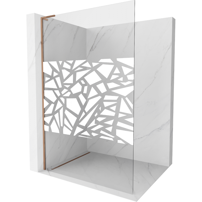 Mexen Kioto L Duschwand Walk-in 100 x 200 cm, weißes Muster, roségold - 800-100-103-60-85