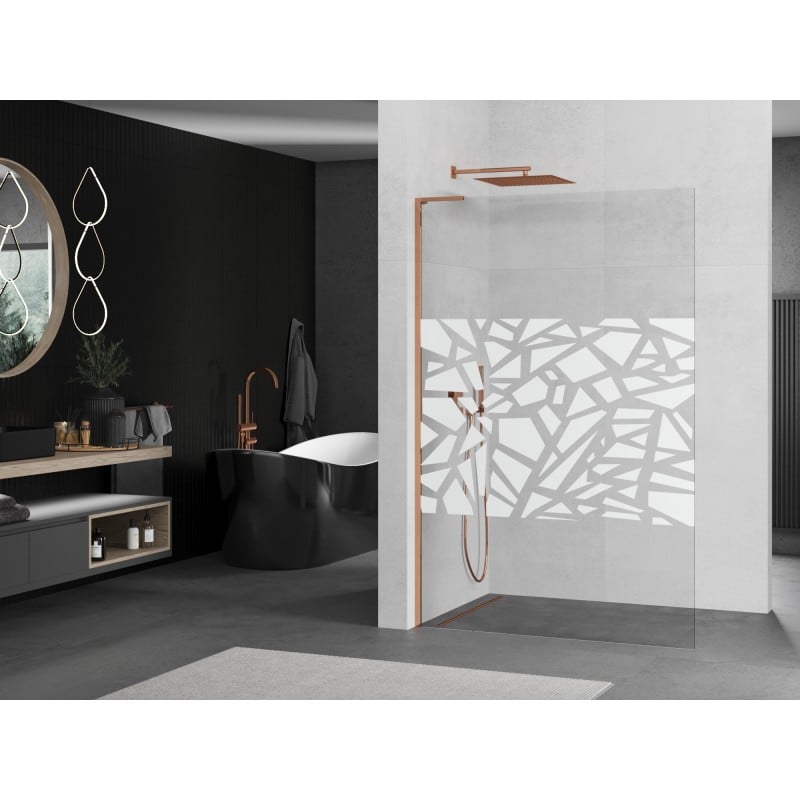 Mexen Kioto L Duschwand Walk-in 110 x 200 cm, weißes Muster, Roségold - 800-110-103-60-85