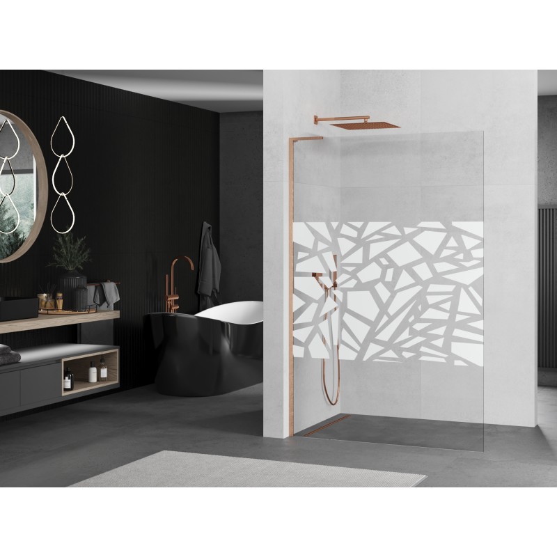 Mexen Kioto L Walk-in-Duschwand 70 x 200 cm, weißes Muster, gebürstetes Kupfer - 800-070-103-65-85