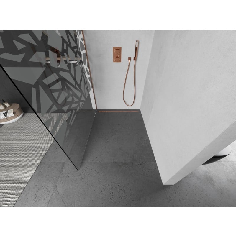 Mexen Kioto L Walk-in-Duschwand 70 x 200 cm, weißes Muster, gebürstetes Kupfer - 800-070-103-65-85