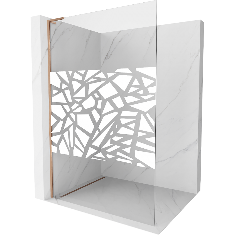 Mexen Kioto L Walk-in-Duschwand 70 x 200 cm, weißes Muster, gebürstetes Kupfer - 800-070-103-65-85