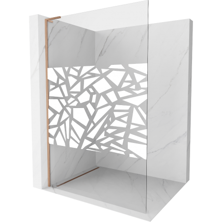 Mexen Kioto L Duschwand Walk-in 80 x 200 cm, weißes Muster, gebürstetes Kupfer - 800-080-103-65-85