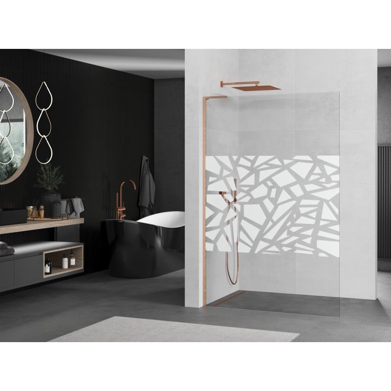 Mexen Kioto L Duschwand Walk-in 90 x 200 cm, weißes Muster, gebürstetes Kupfer - 800-090-103-65-85