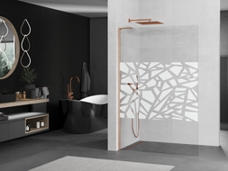 Mexen Kioto L Duschwand Walk-in 100 x 200 cm, weißes Muster, gebürstetes Kupfer - 800-100-103-65-85