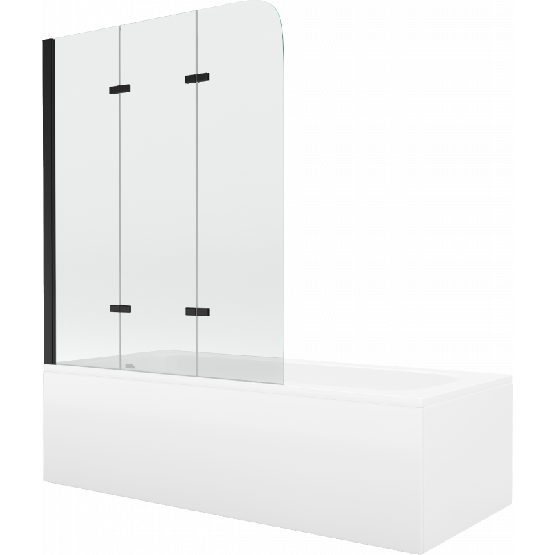Mexen Vega Rechteckige Badewanne 150 x 70 cm mit Verkleidung und 3-flügeliger 120 cm Duschwand, transparent, schwarz