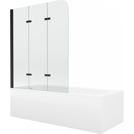 Mexen Vega Rechteckige Badewanne 150 x 70 cm mit Verkleidung und 3-flügeliger 120 cm Duschwand, transparent, schwarz