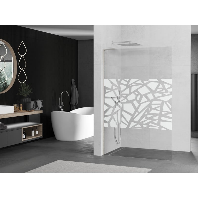 Mexen Kioto L Duschwand Walk-in 120 x 200 cm, weißes Muster, gebürsteter Nickel - 800-120-103-97-85