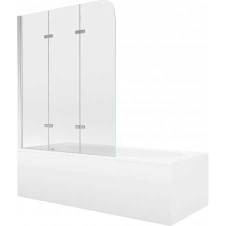 Mexen Vega Rechteckige Badewanne 150 x 70 cm mit Verkleidung und 3-teiliger Faltwand 120 cm, transparent, Chrom