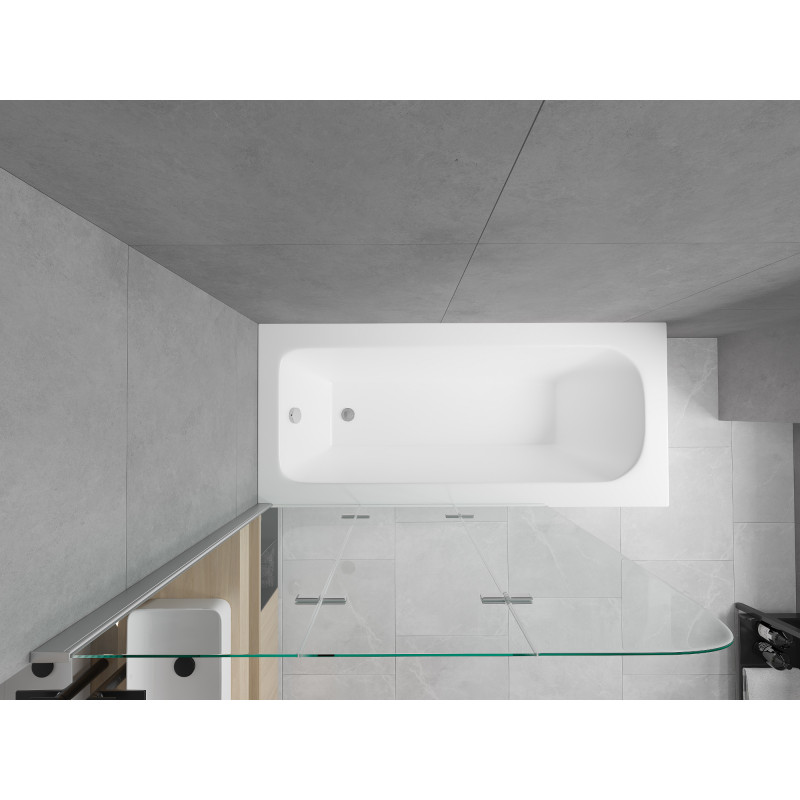 Mexen Vega Rechteckige Badewanne 150 x 70 cm mit Verkleidung und 3-teiliger Faltwand 120 cm, transparent, Chrom