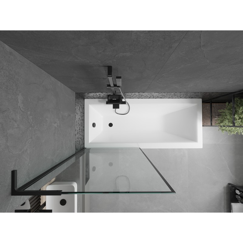 Mexen Next L Badewannenwand 1-flügelig 80 x 150 cm, schwarzer Rahmen, schwarz - 895-080-000-03-70-70