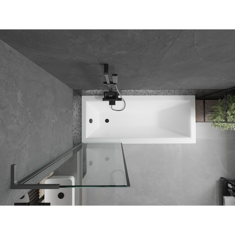 Mexen Next L Badewannenaufsatz 1-flügelig 60 x 150 cm, schwarzer Rahmen, Gun Metal - 895-060-000-03-70-95