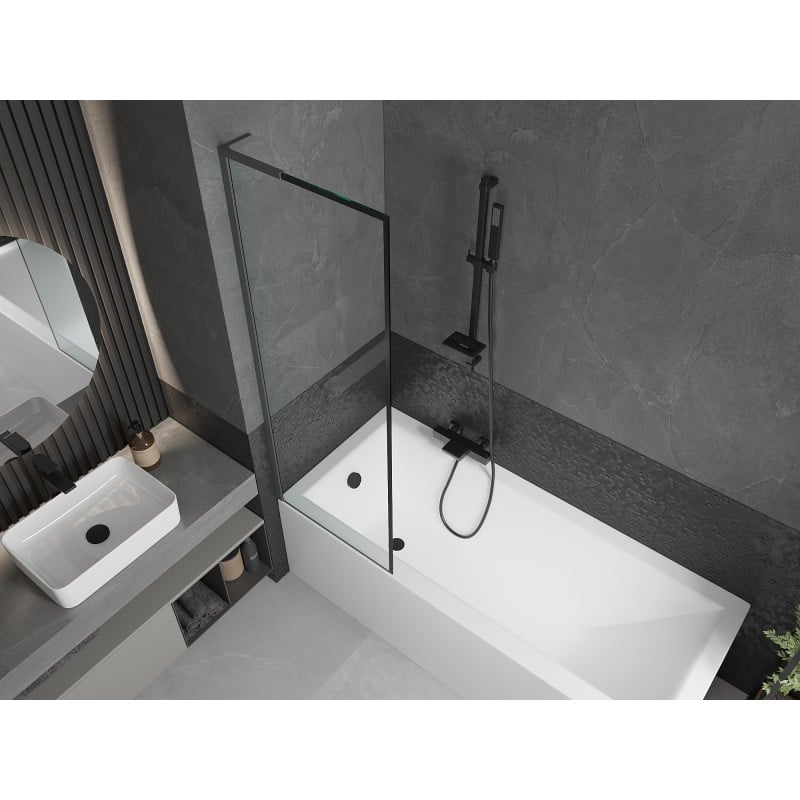 Mexen Next L Badewannenaufsatz 1-flügelig 60 x 150 cm, schwarzer Rahmen, Gun Metal - 895-060-000-03-70-95