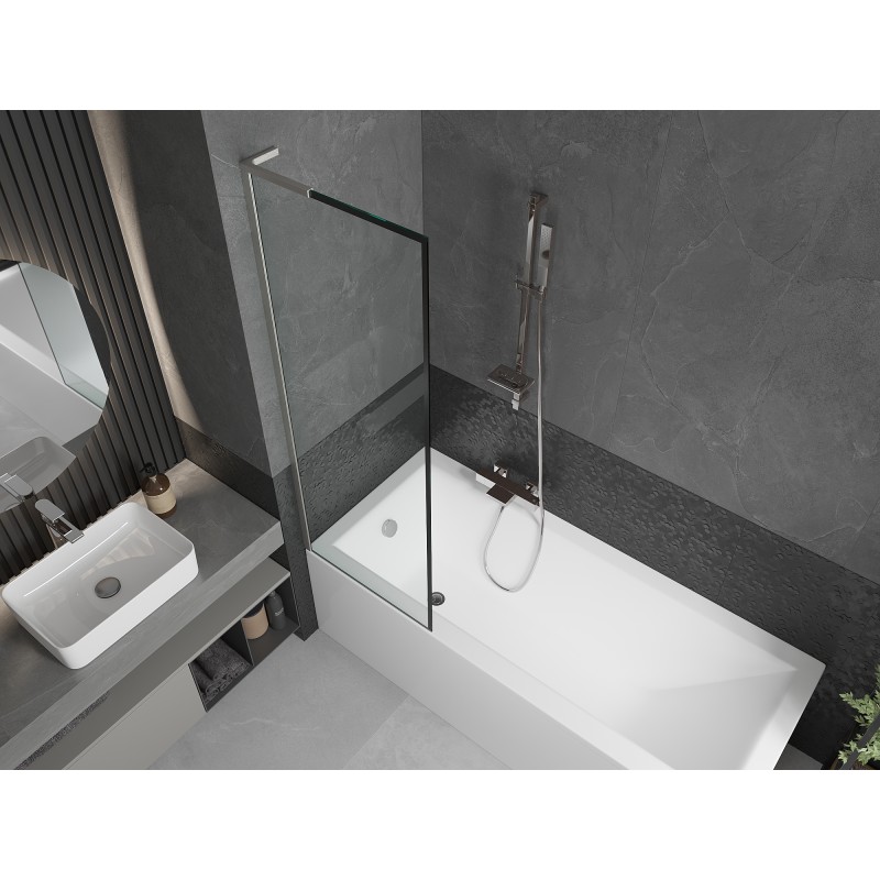 Mexen Next L Badewannenabtrennung 1-flügelig 60 x 150 cm, schwarzer Rahmen, gebürsteter Nickel - 895-060-000-03-70-97