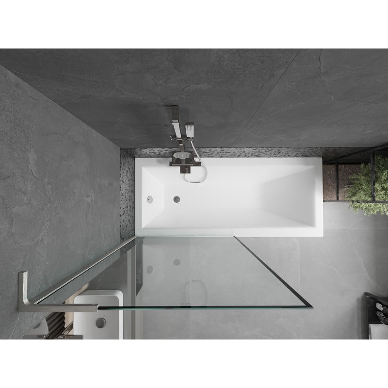 Mexen Next L Badewannenabtrennung 1-flügelig 90 x 150 cm, schwarzer Rahmen, gebürsteter Nickel - 895-090-000-03-70-97