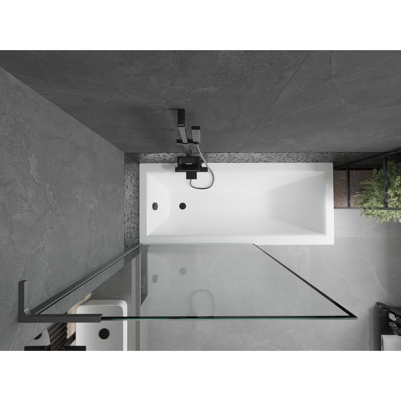 Mexen Next L Badewannenabtrennung 1-flügelig 100 x 150 cm, schwarzer Rahmen, gebürstetes Nickel - 895-100-000-03-70-97