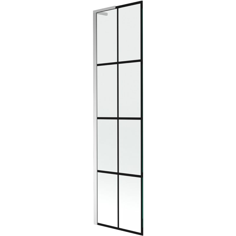 Mexen Next L Badewannenwand 1-flügelig 50 x 150 cm, schwarzes Gitter, Chrom - 895-050-000-03-77-01
