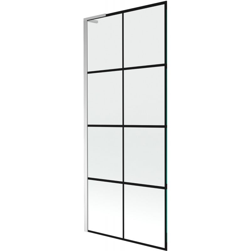 Mexen Next L Badewannen-Paravent 1-flügelig 80 x 150 cm, schwarzes Gitter, Chrom - 895-080-000-03-77-01