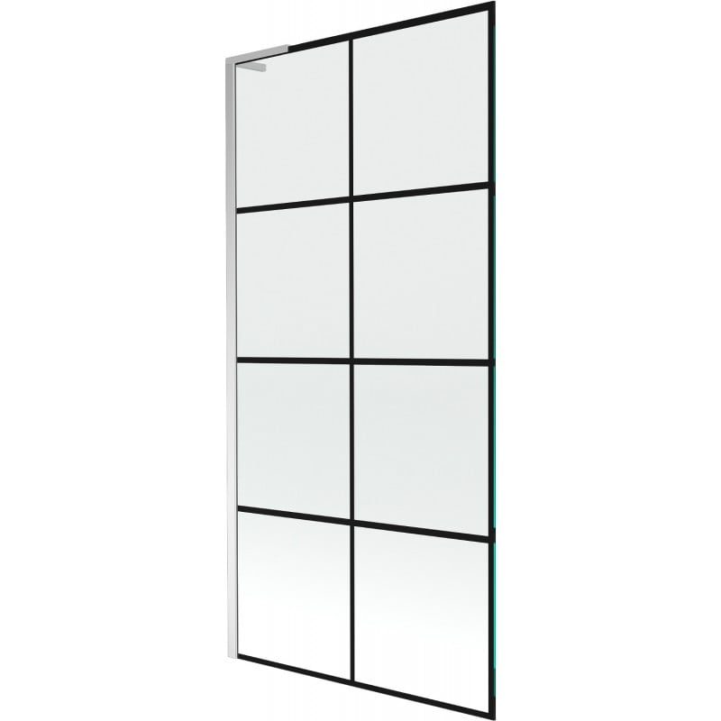 Mexen Next L Badewannenfaltwand, 1-flügelig 90 x 150 cm, schwarzes Gitter, Chrom - 895-090-000-03-77-01