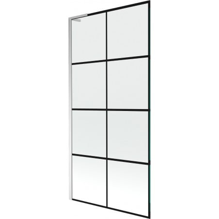 Mexen Next L Badewannenfaltwand, 1-flügelig 90 x 150 cm, schwarzes Gitter, Chrom - 895-090-000-03-77-01