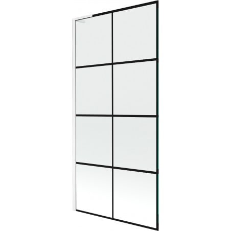 Mexen Next L Duschwand 1-flügelig 90 x 150 cm, schwarzes Gitter, weiß - 895-090-000-03-77-20