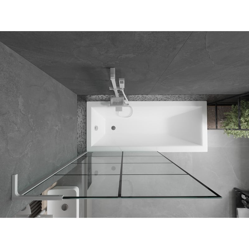 Mexen Next L Badewannenfaltwand 1-flügelig 100 x 150 cm, schwarzes Karo, weiß - 895-100-000-03-77-20