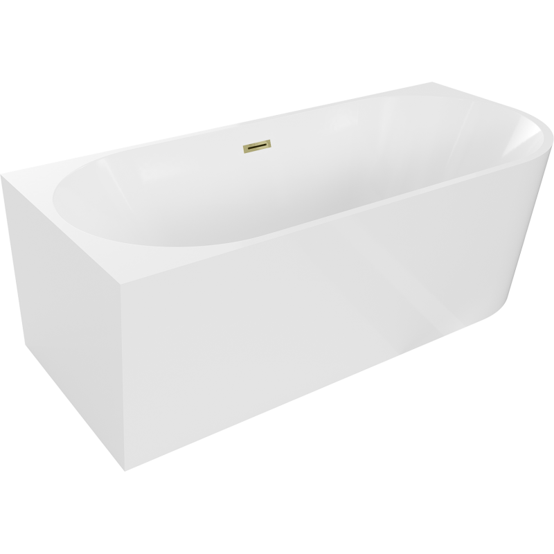 Mexen Mia freistehende Eckbadewanne links 150 x 75 cm, weiß, Überlauf gold - 52691507500L-50