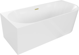 Mexen Mia freistehende Eckwanne links 150 x 75 cm, weiß, Überlauf gold gebürstet - 52691507500L-55
