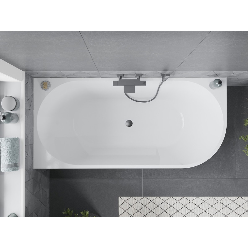 Mexen Mia freistehende Eckbadewanne links 150 x 75 cm, weiß, Überlauf gun gray gebürstet - 52691507500L-66