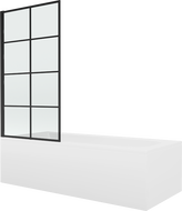 Mexen Vega Rechteckige Badewanne 150 x 70 cm mit Verkleidung und 1-flügeligem Spritzschutz 70 cm, schwarzes Fix-Muster