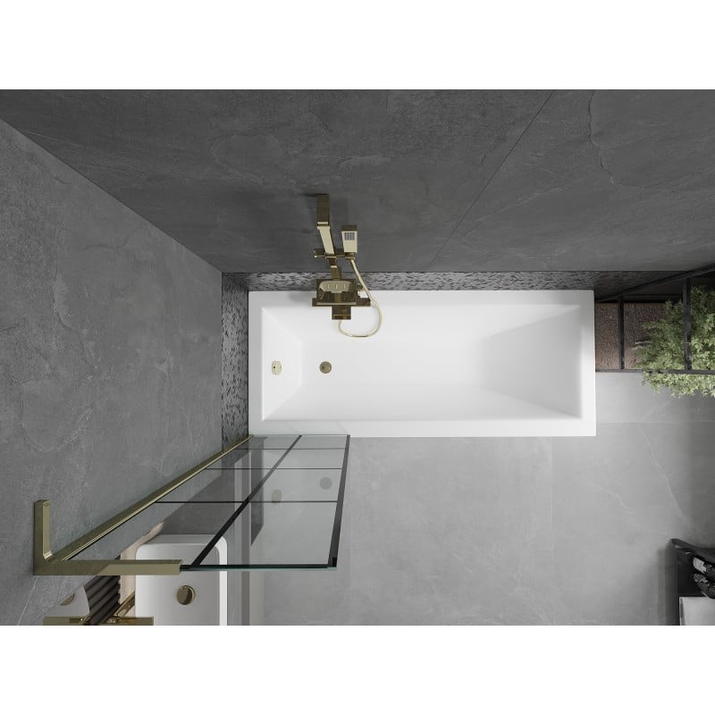Mexen Next L Badewannenwand 1-flügelig 50 x 150 cm, schwarzes Gitter, Gold - 895-050-000-03-77-50