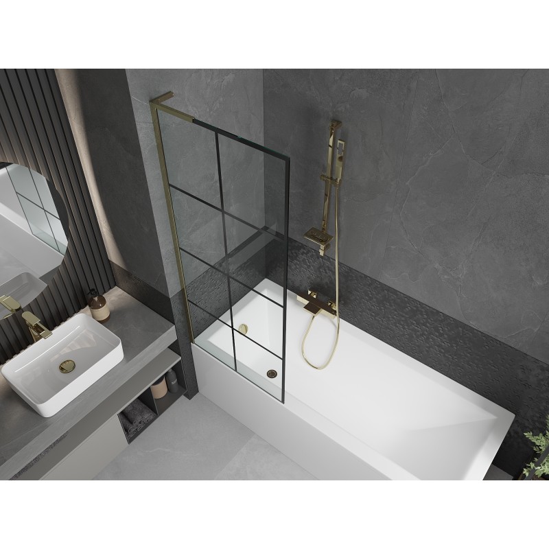 Mexen Next L Badewannenwand 1-teilig 70 x 150 cm, schwarzes Gitter, gold - 895-070-000-03-77-50