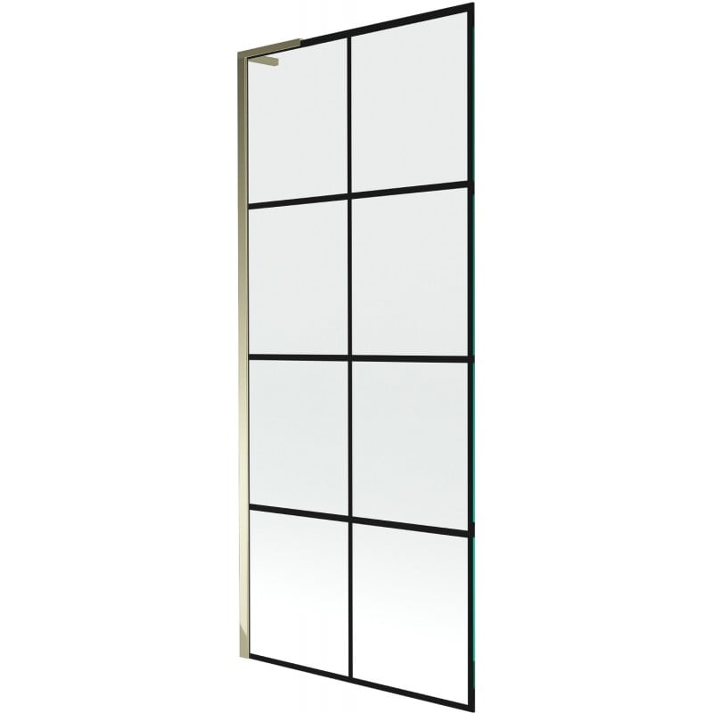 Mexen Next L Badewannenfaltwand 1-flügelig 80 x 150 cm, schwarzes Gitter, gold - 895-080-000-03-77-50