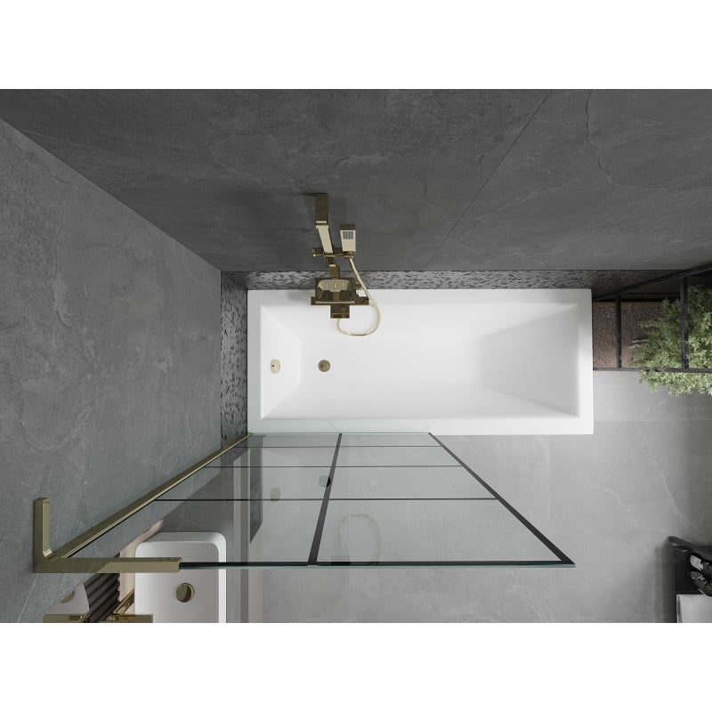 Mexen Next L Badewannenabtrennung einflügelig 90 x 150 cm, schwarzes Gitter, gold - 895-090-000-03-77-50