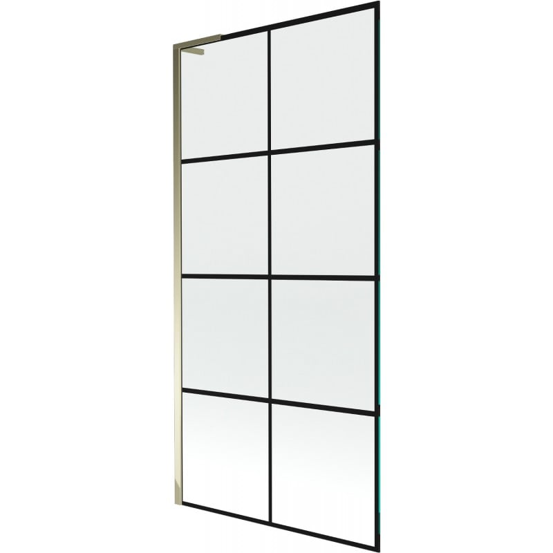 Mexen Next L Badewannenabtrennung einflügelig 90 x 150 cm, schwarzes Gitter, gold - 895-090-000-03-77-50
