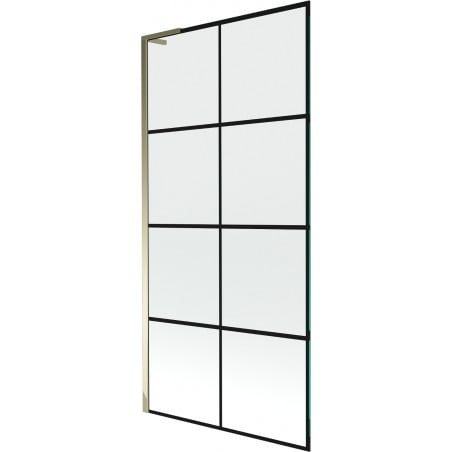 Mexen Next L Badewannenabtrennung einflügelig 90 x 150 cm, schwarzes Gitter, gold - 895-090-000-03-77-50