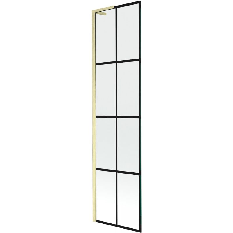 Mexen Next L Badewannen-Paravent 1-flügelig 50 x 150 cm, schwarzes Raster, gebürstetes Gold - 895-050-000-03-77-55