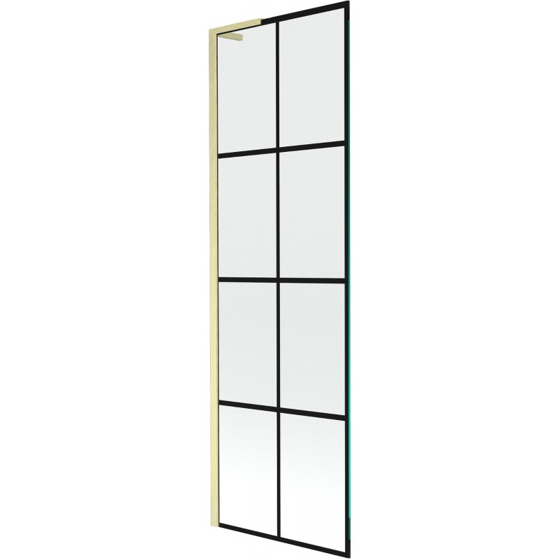 Mexen Next L Badewannenfaltwand 1-flügelig 60 x 150 cm, schwarzes Gitter, gebürstet gold - 895-060-000-03-77-55