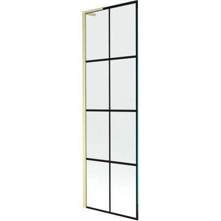 Mexen Next L Badewannenfaltwand 1-flügelig 60 x 150 cm, schwarzes Gitter, gebürstet gold - 895-060-000-03-77-55