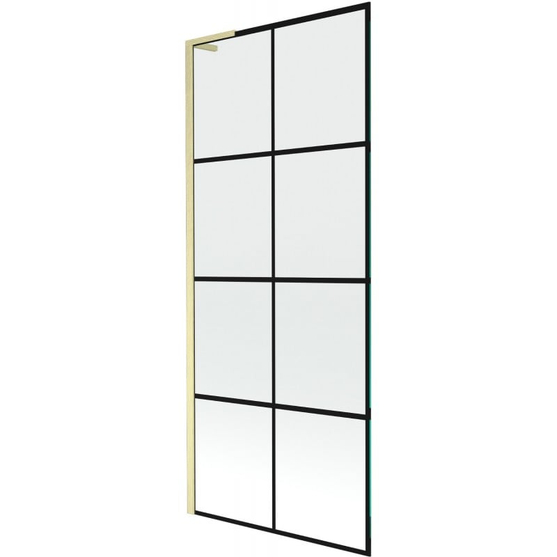 Mexen Next L Badewannenfaltwand 1-flügelig 80 x 150 cm, schwarzes Gitter, gold gebürstet - 895-080-000-03-77-55