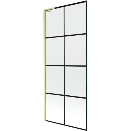 Mexen Next L Badewannenfaltwand 1-flügelig 80 x 150 cm, schwarzes Gitter, gold gebürstet - 895-080-000-03-77-55